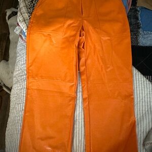 Forever 21 Bright Orange Faux Leather Pants Size Small New with Tags